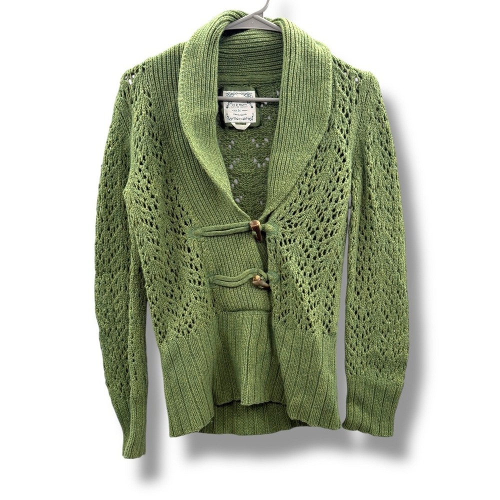 Old Navy Y2K Green Knit Cardigan Women's Medium Toggle‎ Closure Shawl Collar